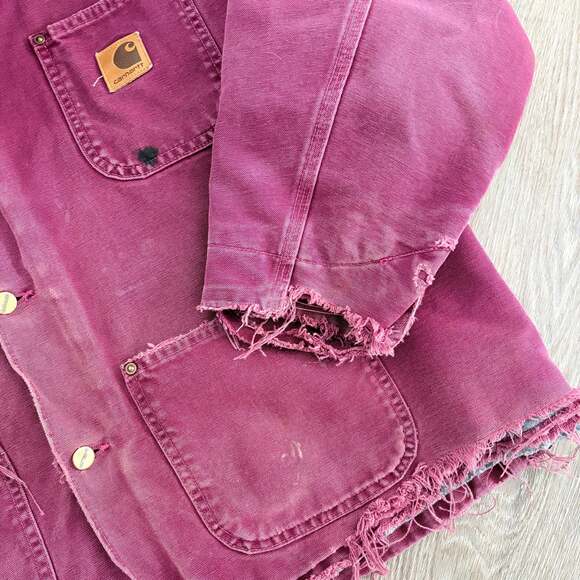 Vintage Carhartt Detroit Blanket Lined Jacket Distressed Purple Plum Pink Large - Picture 4 of 9